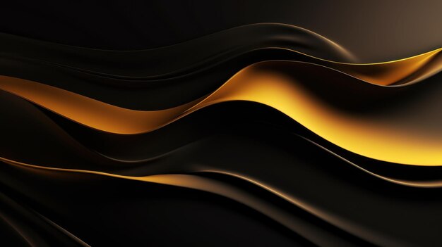 Photo black and gold abstract wavy liquid background 3d render illustration generative ai