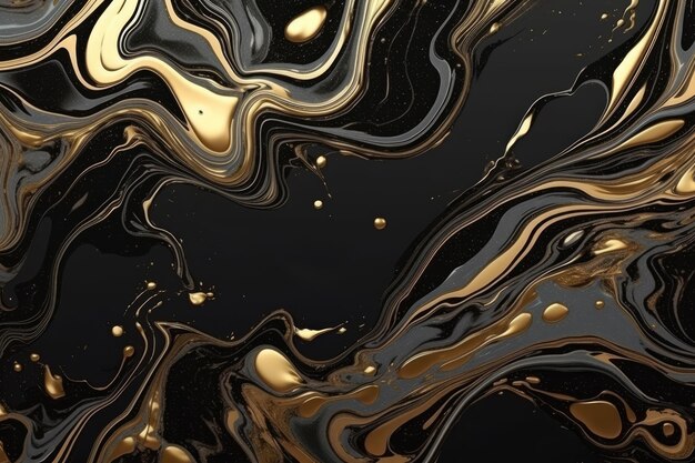 Photo black and gold background black liquid marble with gold viens fluid black golden marble wallpaper