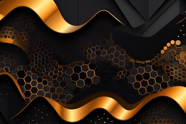 Black and gold background with a black and gold wave pattern