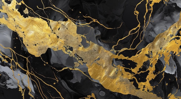 A black and gold background with a black and white marble texture.