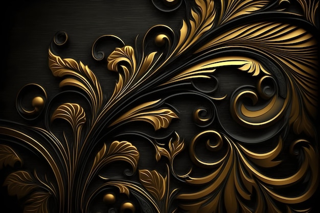 Black and gold background with a floral pattern