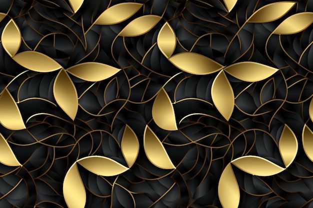 a black and gold background with leaves and swirls generative ai