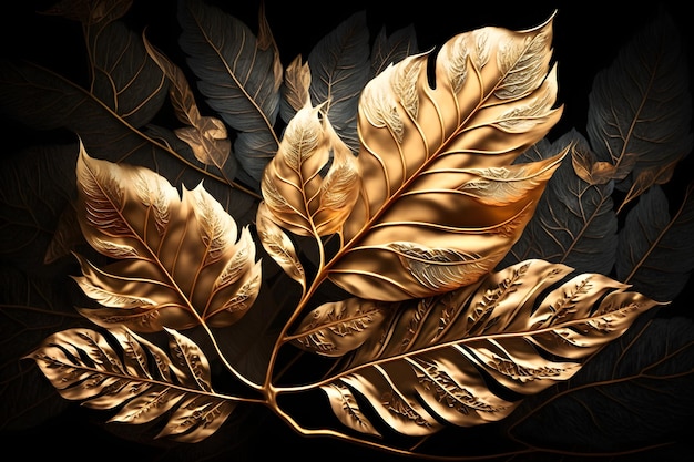 A black and gold background with leaves and the words " gold " on it.