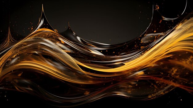 A black and gold background with a liquid in the middle
