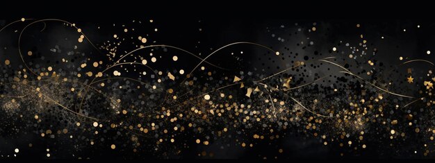 Photo a black and gold background with lots of confetti