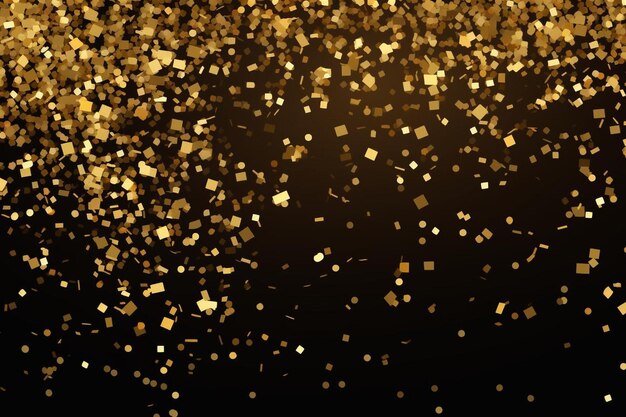 a black and gold background with lots of gold confetti