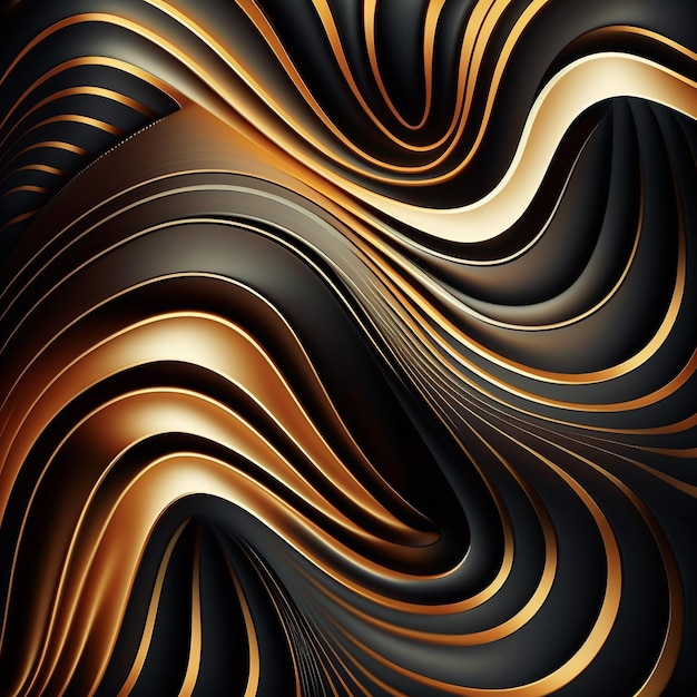 A black and gold background with a pattern of lines and curves.