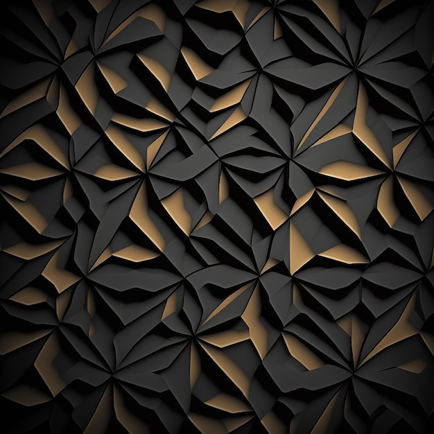 A black and gold background with a pattern of triangles.