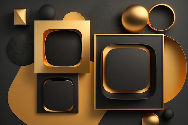 Black and gold background with a set of gold and black squares