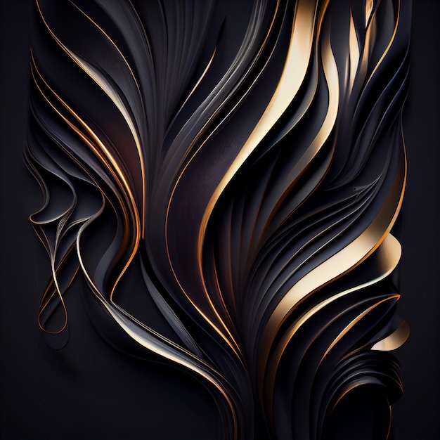Photo a black and gold background with a wavy pattern