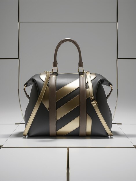 Photo a black and gold bag with a gold stripe and a black leather strap