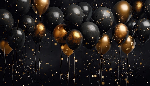 black and gold ballon on balck background