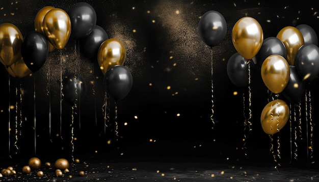 black and gold ballon on balck background