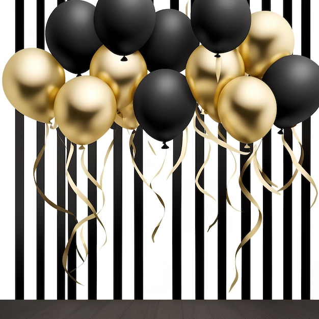 Photo black and gold balloon party background generative art by ai