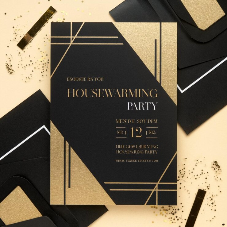Photo a black and gold card with a black and white design on the front