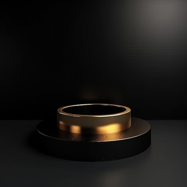 A black and gold circle with a gold ring on it