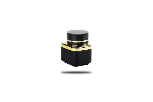 Black and Gold cosmetic cream jars isolated on white background with clipping path