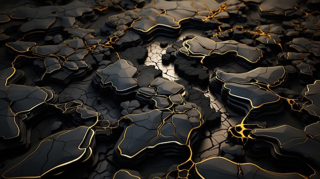 A black and gold cracked surface