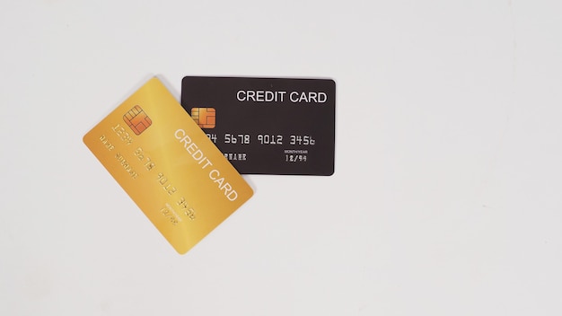 Black and gold credit card isolated on whitebackground.Two credit card .