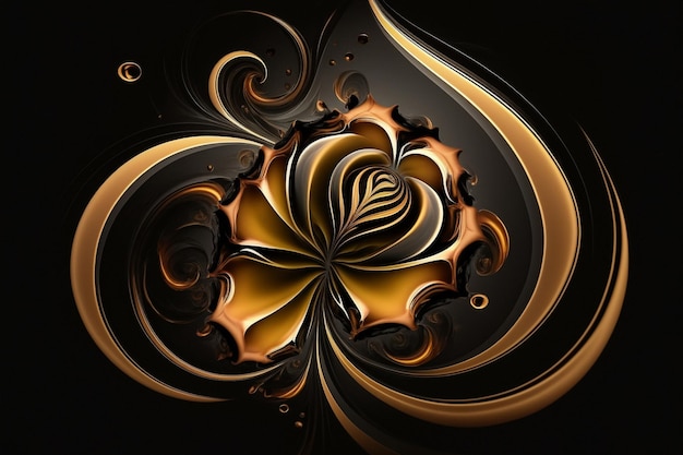 A black and gold design with a flower in the middle.