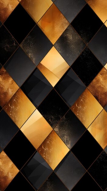 a black and gold diamond tile with a gold diamond pattern