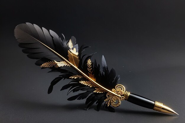 A black and gold feather pen