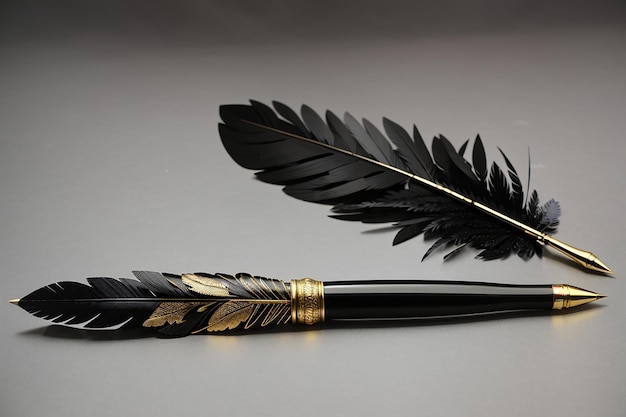 A black and gold feather pen