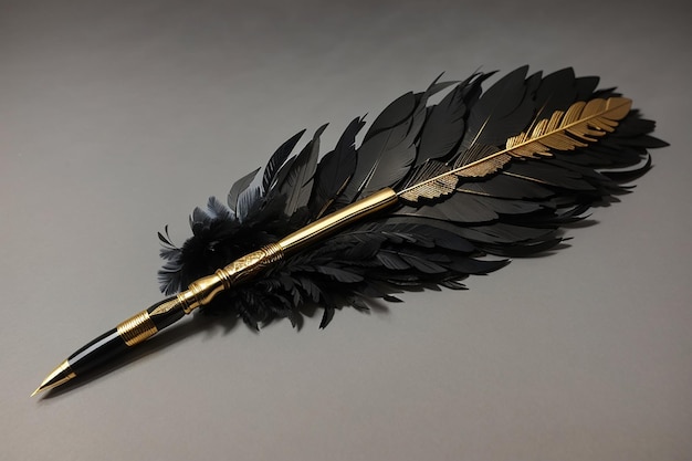 A black and gold feather pen