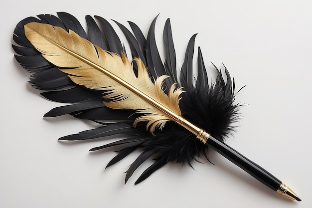 黒と金の羽毛のペン