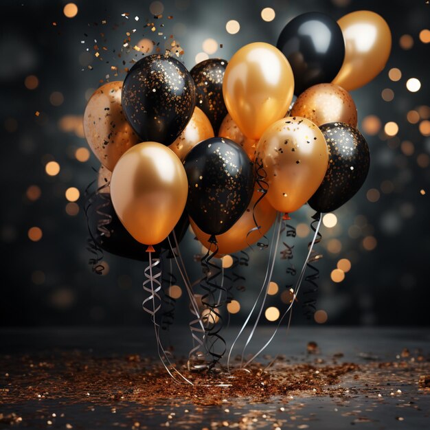 Black and gold festive background balloons