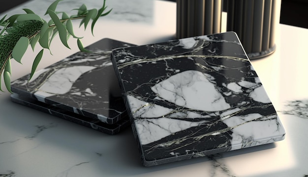 Black gold floor marble pattern texture tiles pictures AI Generated image