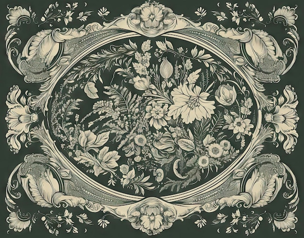 A black and gold floral border with a floral border.