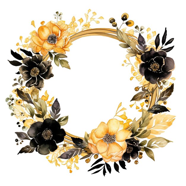 Black and gold flower frame with a blank interior