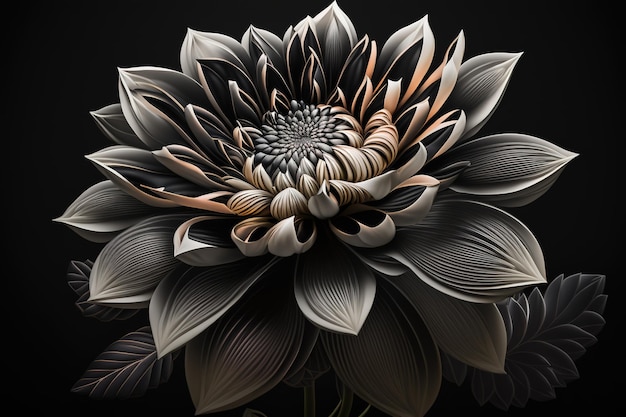 A black and gold flower with a black background.