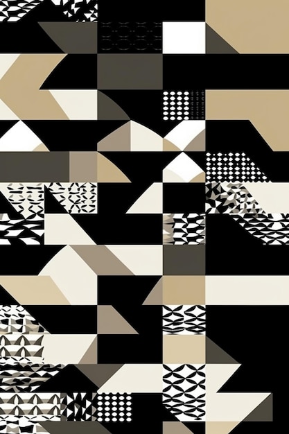 A black and gold geometric design with a black background.