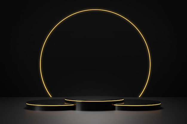 black and gold geometric steps platform with shadow and lighting 3d abstract studio room with pedestal podium luxury minimal scene for demonstration of cosmetic products 3d rendering