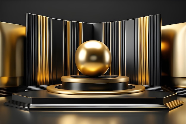 black and gold gift box with podium in center 3d illustration futurististic ai generated