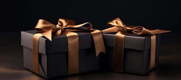 Black and gold gift boxes on black background Black Friday Banner