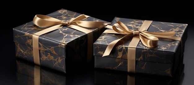 Black and gold gift boxes on black background Black Friday Banner