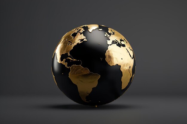 Black and Gold Globe on White Background Generative Ai