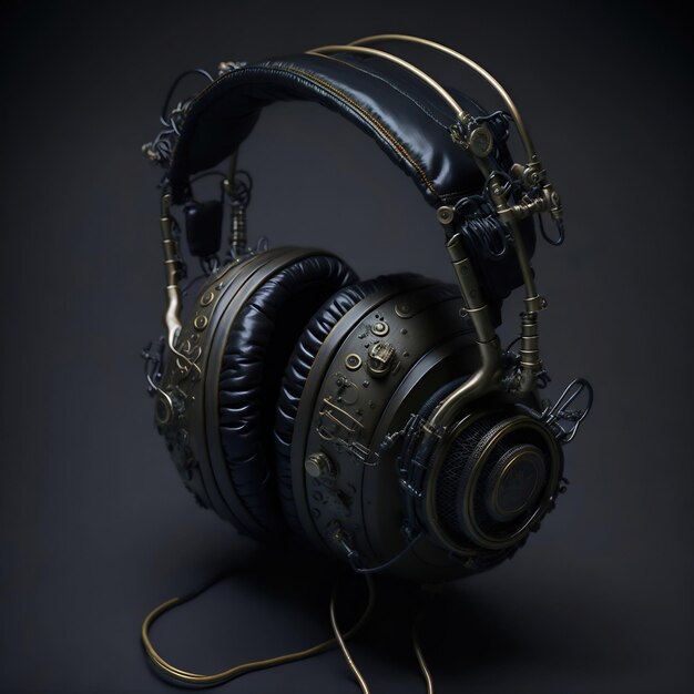 A black and gold headphones with the word n on them.