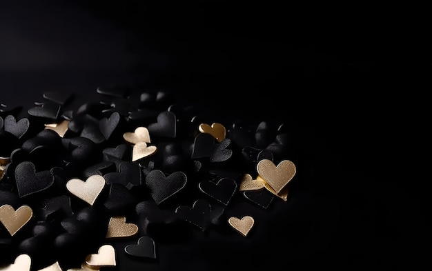 Black and gold hearts on a black background