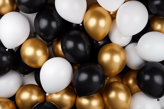 black and gold helium air balloons on white background celebrate party