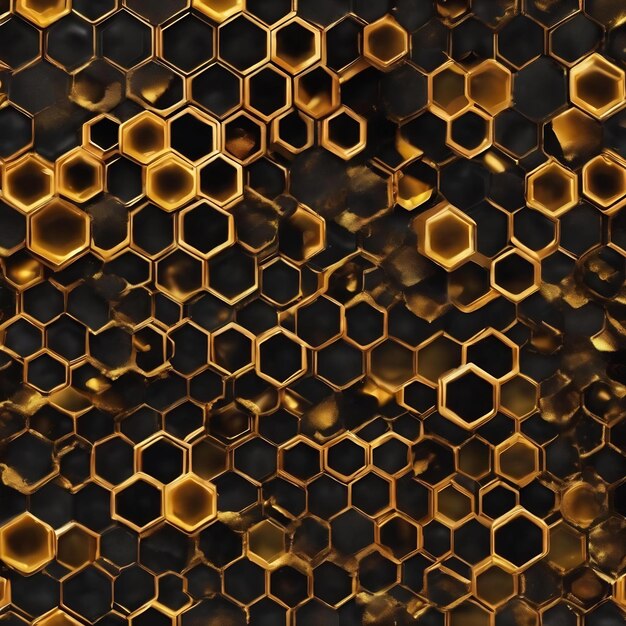 Black and gold honeycomb pattern honey luxury abstract background