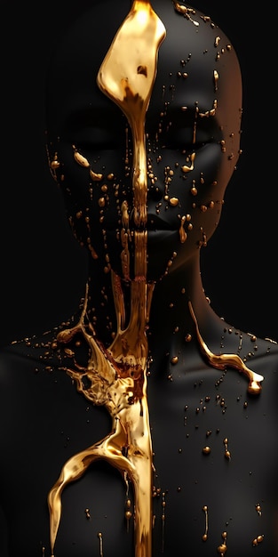 A black and gold image of a woman with a knife in her hand.