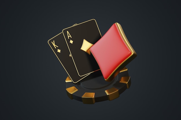 black and gold king ace diamond card set 3d render illustration