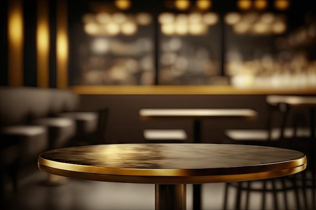 背景をぼかした写真高級テーブル モックアップ生成 AI イラストのブラック ゴールド キッチン カウンター
