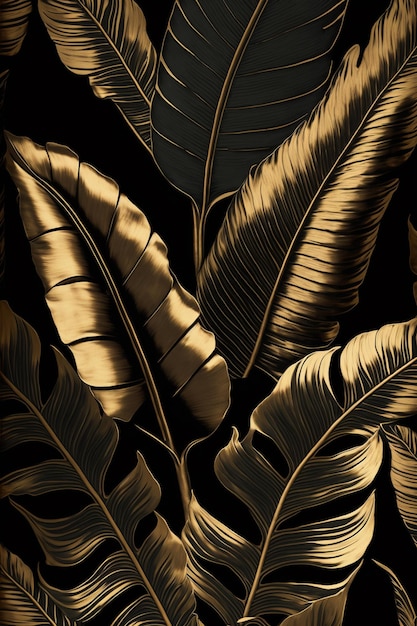 Premium AI Image | Black and gold leaf wallpaper that says gold leaf ...