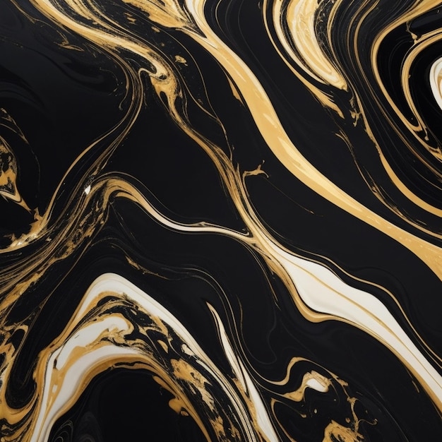 Black and gold liquid marble tiles abstract background with golden lines and splashes of paint