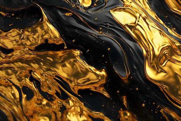 A black and gold liquid with a black background